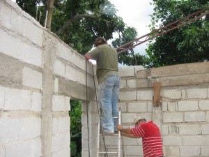 George tacking the trusses out at the ends