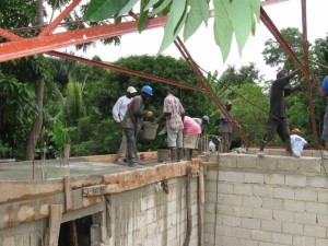 Pouring the roof over the new bathrooms
