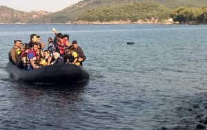 Refugees crossing the Agean Sea leaving Turkey to Lesbos,Greece.